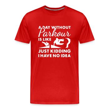 Traceur Une journée sans parkour - T-shirt bio Premium Homme - rouge - Devant - Damien (186cm)