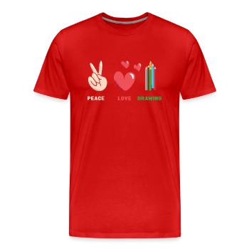 Drawer Peace Love Drawing - Männer Premium Bio T-Shirt - Rot - Vorne - Damien (186cm)