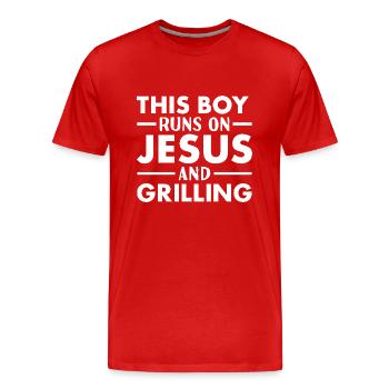 Griller This Boy Runs On Jesus Grilling - Männer Premium Bio T-Shirt - Rot - Vorne - Damien (186cm)