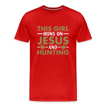 Chasseur Cette fille court sur Jésus et chasse - T-shirt bio Premium Homme - rouge - Devant - Damien (186cm)