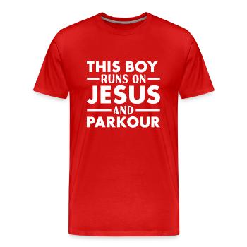 Traceur Ce Garçon Court Sur Jésus Parkour - T-shirt bio Premium Homme - rouge - Devant - Damien (186cm)