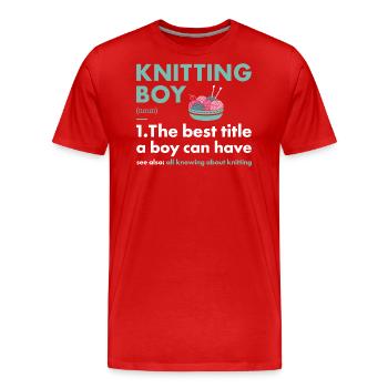 Knitter Boy Definition Knitting - Men's Premium Organic T-Shirt - red - Front - Damien (186cm)