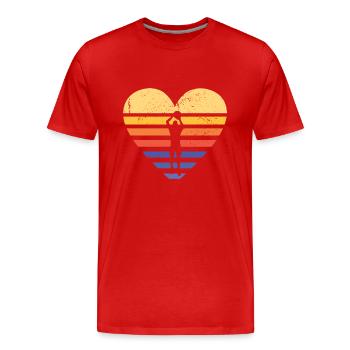 Sport Retro Sunset Heart Korfball - Men's Premium Organic T-Shirt - red - Front - Damien (186cm)