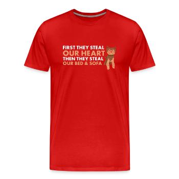 D’abord, ils volent notre cœur Yorkshire Terrier - T-shirt bio Premium Homme - rouge - Devant - Damien (186cm)