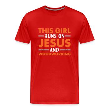 Menuisier Cette fille court sur Jésus et le travail du bois - T-shirt bio Premium Homme - rouge - Devant - Damien (186cm)