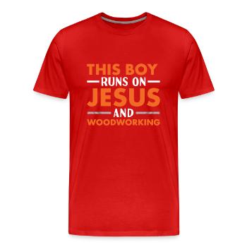 Menuisier Ce garçon court sur Jésus et le travail du bois - T-shirt bio Premium Homme - rouge - Devant - Damien (186cm)