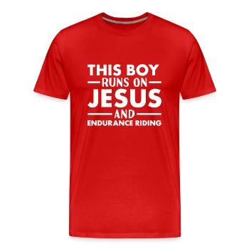 Cavalier Ce garçon court sur Jésus Endurance Riding - T-shirt bio Premium Homme - rouge - Devant - Damien (186cm)