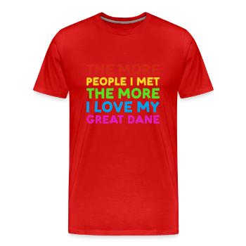 Les gens que j’ai rencontrés J’aime le dogue allemand - T-shirt bio Premium Homme - rouge - Devant - Damien (186cm)