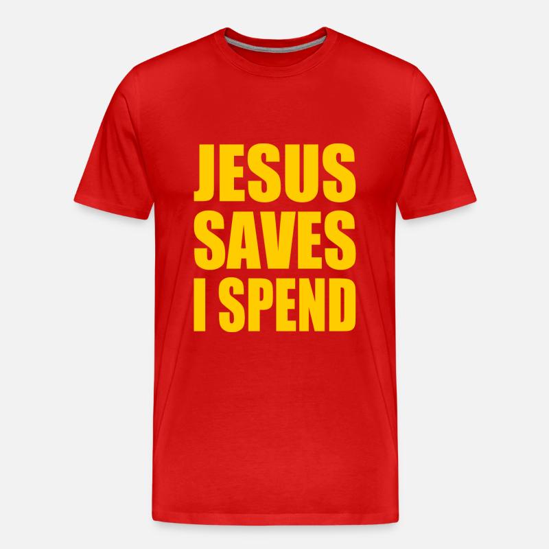 jesus saves i spend - Männer Premium Bio T-Shirt - Rot