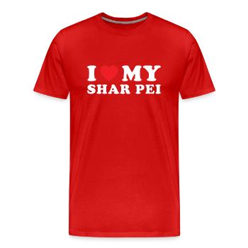 J’aime mon Shar Pei - T-shirt bio Premium Homme - rouge - Devant - Damien (186cm)