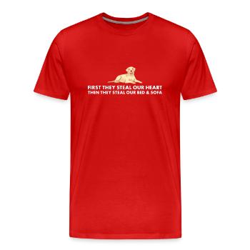 First They Steal Our Heart Labrador Retriever - Men's Premium Organic T-Shirt - red - Front - Damien (186cm)