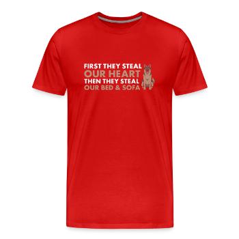 D’abord, ils volent notre cœur Berger allemand - T-shirt bio Premium Homme - rouge - Devant - Damien (186cm)