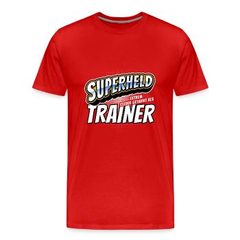 Superheld, clever getarnt als Trainer - Männer Premium Bio T-Shirt - Rot - Vorne - Damien (186cm)
