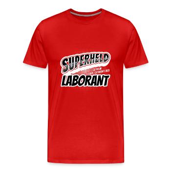 Superheld, clever getarnt als Laborant - Männer Premium Bio T-Shirt - Rot - Vorne - Damien (186cm)