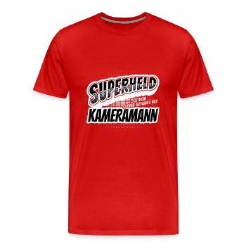 Superheld, clever getarnt als Kameramann - Männer Premium Bio T-Shirt - Rot - Vorne - Damien (186cm)