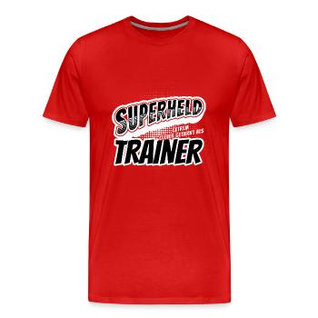Superheld, clever getarnt als Trainer - Männer Premium Bio T-Shirt - Rot - Vorne - Damien (186cm)