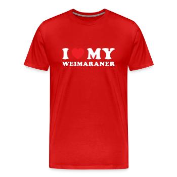 J’aime mon braque de Weimar - T-shirt bio Premium Homme - rouge - Devant - Damien (186cm)