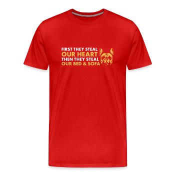 First They Steal Our Heart French Bulldog - Männer Premium Bio T-Shirt - Rot - Vorne - Damien (186cm)