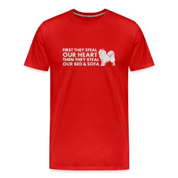 Ils volent notre cœur Samoyède - T-shirt bio Premium Homme - rouge - Devant - Damien (186cm)