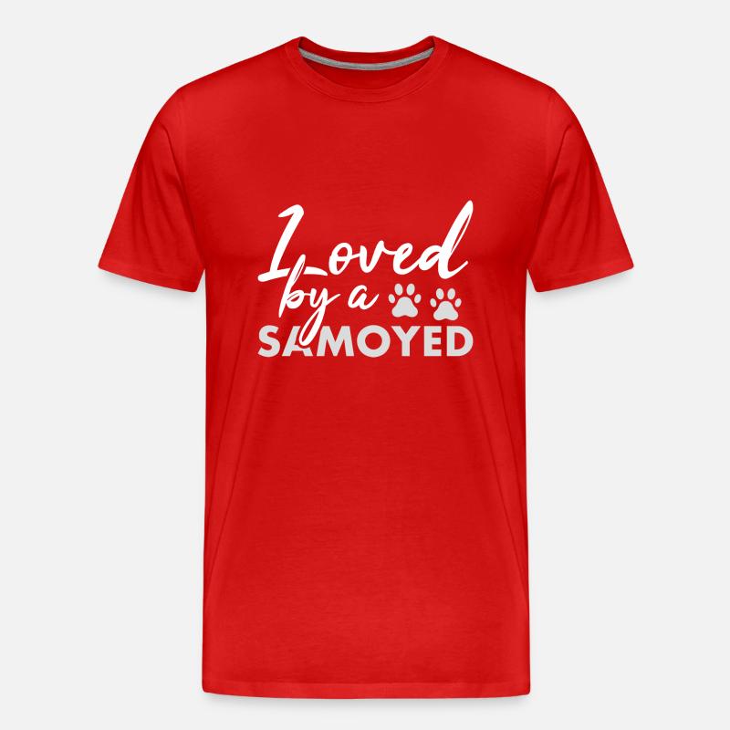 Loved By A Samoyed - Männer Premium Bio T-Shirt - Rot