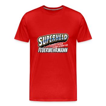 Superheld, clever getarnt als Feuerwehrmann - Männer Premium Bio T-Shirt - Rot - Vorne - Damien (186cm)