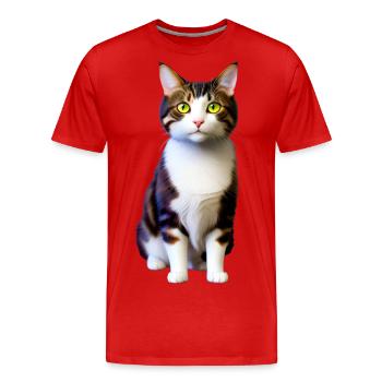 Kurzhaarige Hauskatze sieht dich einsam an - Männer Premium Bio T-Shirt - Rot - Vorne - Damien (186cm)