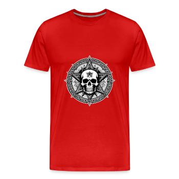 Skull mit Pentagramm als Strichzeichnung - Männer Premium Bio T-Shirt - Rot - Vorne - Damien (186cm)