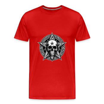 Skull mit Pentagramm als Strichzeichnung - Männer Premium Bio T-Shirt - Rot - Vorne - Damien (186cm)