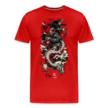 Samurai Dragon - Männer Premium Bio T-Shirt - Rot - Vorne - Damien (186cm)