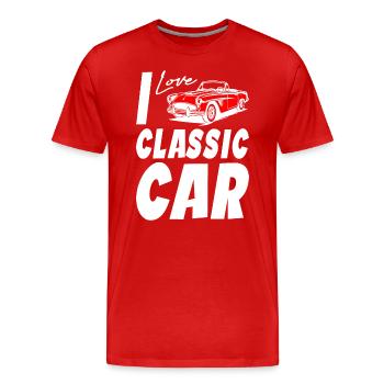 J’aime les voitures classiques - T-shirt bio Premium Homme - rouge - Devant - Damien (186cm)