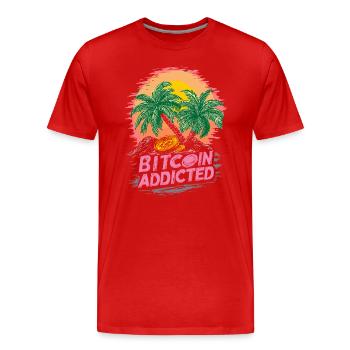 Bitcoin Addicted Insel Palmen Bullrun - Männer Premium Bio T-Shirt - Rot - Vorne - Damien (186cm)
