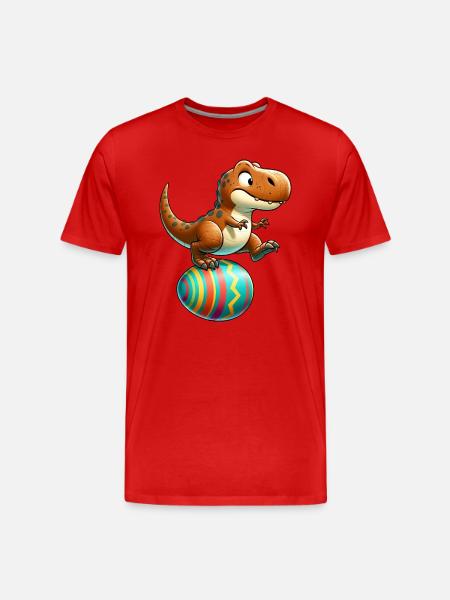 Dancing T-Rex, Easter Eggshell Fun - Men's Premium Organic T-Shirt - red