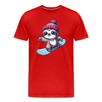 Sloth Snowboarder Winter Winter Sports Holiday - Men's Premium Organic T-Shirt - red - Front - Damien (186cm)