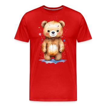 Süße Träume: Aquarell-Teddybär - Männer Premium Bio T-Shirt - Rot - Vorne - Damien (186cm)