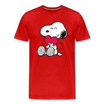 Peanuts Snoopy Herz Love Valentinstag Geschenk - Männer Premium Bio T-Shirt - Rot - Vorne - Damien (186cm)