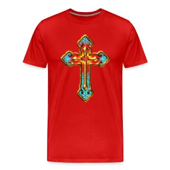 Cross Christian Church Jesus God Religious Belief - Men's Premium Organic T-Shirt - red - Front - Damien (186cm)