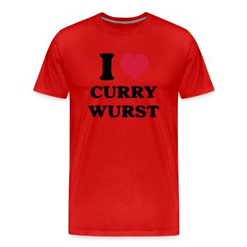 J'aime la saucisse - T-shirt bio Premium Homme - rouge - Devant - Damien (186cm)