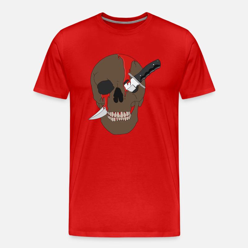 Blutiger Schädel mit Messer - Männer Premium Bio T-Shirt - Rot