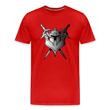 Schwerter und Helm - Männer Premium Bio T-Shirt - Rot - Vorne - Damien (186cm)