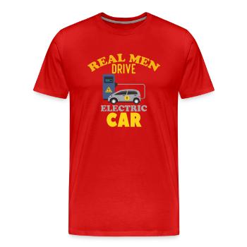 Real men drive an electric car - Men's Premium Organic T-Shirt - red - Front - Damien (186cm)