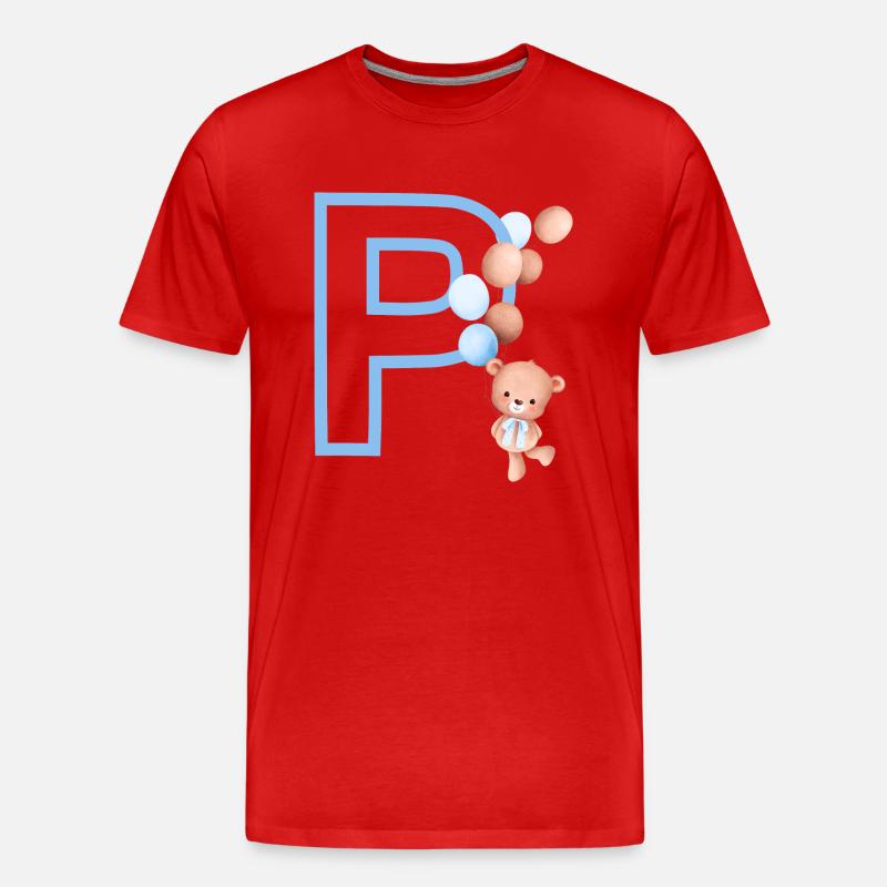 Blauer Buchstabe P Bär - Männer Premium Bio T-Shirt - Rot