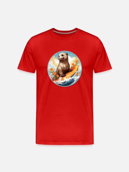 Otter on surfboard - Men's Premium Organic T-Shirt - red