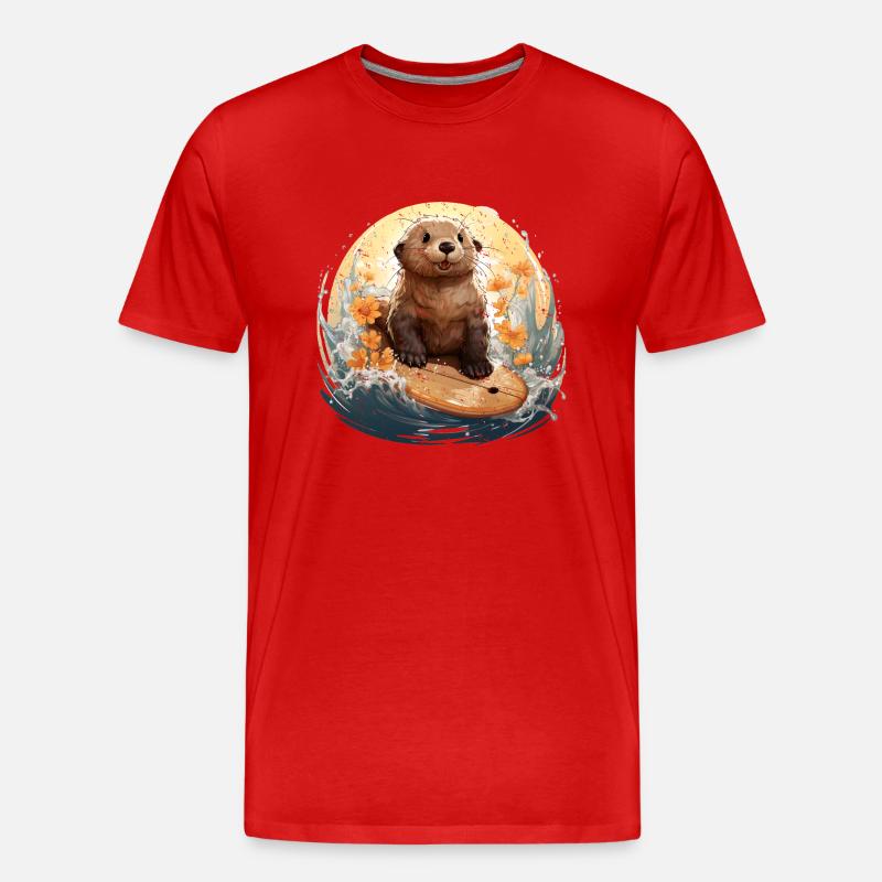 Surfender Otter - Männer Premium Bio T-Shirt - Rot