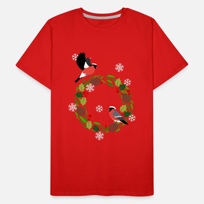 Gimpel Vogel Weihnachtsmütze Weihnachtskranz Männer Premium Bio T-Shirt