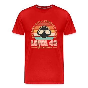 Level 42 - Men's Premium Organic T-Shirt - red - Front - Damien (186cm)