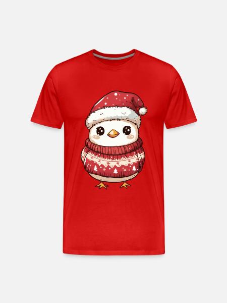 Kylling Jul Tegneserie - Herre Premium T-shirt økologisk - rød