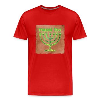 Masel Tov E 35 - Men's Premium Organic T-Shirt - red - Front - Damien (186cm)