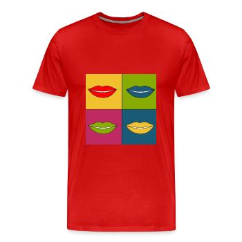 Pop-Art Lippen Lippenstift Poster bunt Geschenk - Männer Premium Bio T-Shirt - Rot - Vorne - Damien (186cm)