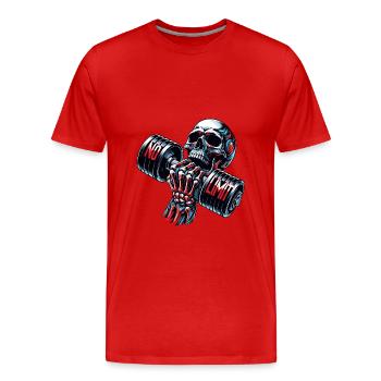 Crâne de musculation No Limit Workout avec haltère - T-shirt bio Premium Homme - rouge - Devant - Damien (186cm)