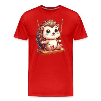 Hérisson mignon sur balançoire dessin animé de l’aire de jeux - T-shirt bio Premium Homme - rouge - Devant - Damien (186cm)